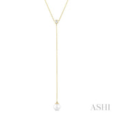 7 MM Round Shape Cultured Pearl and 1/20 ctw Round Cut Diamond Lariat Necklace in 14K Yellow Gold